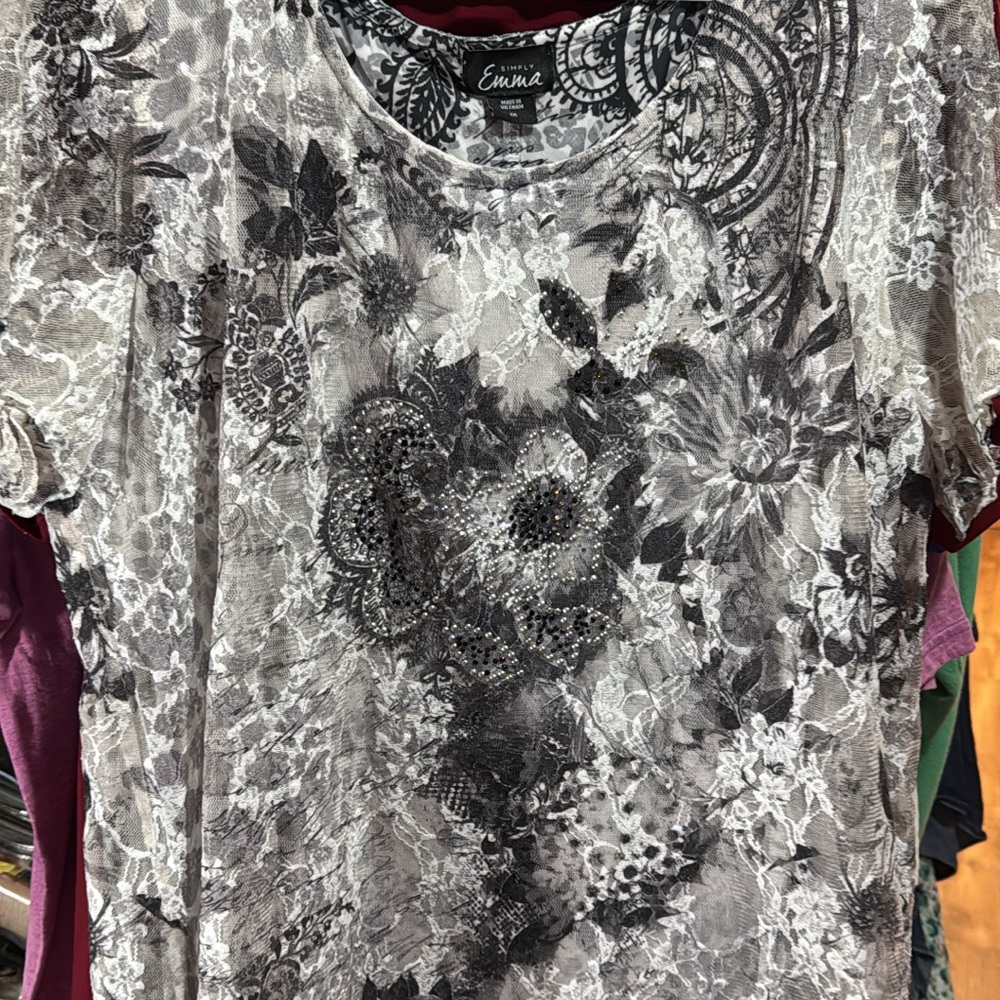 Black and Gray Floral Lace Top
